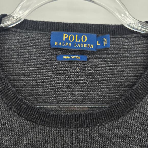 Polo Ralph Lauren Gray Pima Cotton Crew Sweater Size LG Pullover Dad Grandpa - Picture 3 of 7